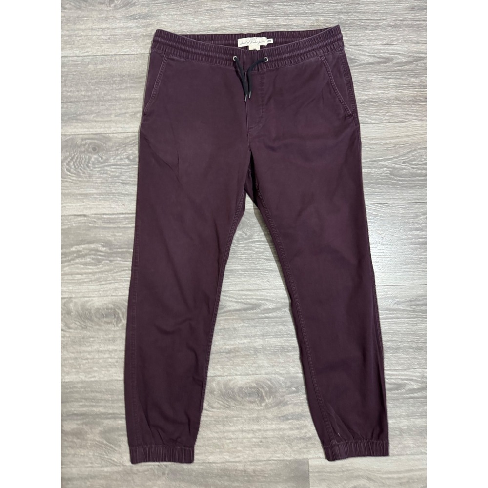 HM LOGG Mens Slim Fit Stretch Joggers Sz M Maroon Burgundy 34x27 Elastic Waist